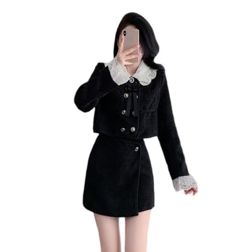 Ensemble jupe 2 pièces en tweed pour femme en tailleur chic à manches longues