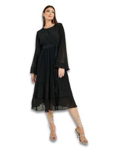 Image of Styli Women Animal Print Shift Midi Dress | Boat Neck with Flared Sleeves Dress for Women| Stylish One Piece Dress for Party, Casual & Evening Outfits