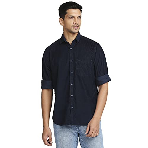 Image of Colorplus Men's Pure Cotton Solid Piece Dyed Pattern Tailored Fit Spread Collar Full Sleeve Casual Shirt