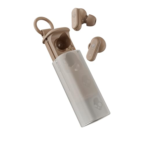 Skullcandy Dime Evo Wireless Earbuds, Bluetooth Headphones, Noise Isolating Fit, Up to 36 Hours Battery, Microphone for iPhone Android, Easy Carry with Clip-Anywhere Case - Beige