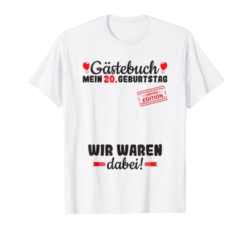 20 años lista de invitados hombre mujer libro de visitas 20 cumpleaños Camiseta