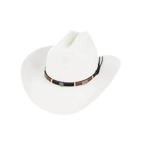 Xposed Mens 100% Pure Wool Stiff Cowboy Hat Outback Cattleman Wide Brim Western Rancher [White S]