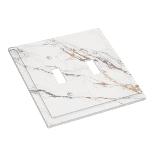 Decorative Light Switch Plate Covers Modern Grey Gold Marble Texure 2 Gang Light Switch Cover Plate Unique Double Toggle Wall Plate Switch Plate Cover for Kitchen Bathroom Decor