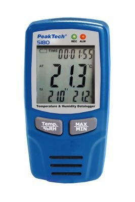 PeakTech 5180 - Registrador de Datos de Temperatura y Humedad del Aire (-40+70 °C, 0-100% RH)