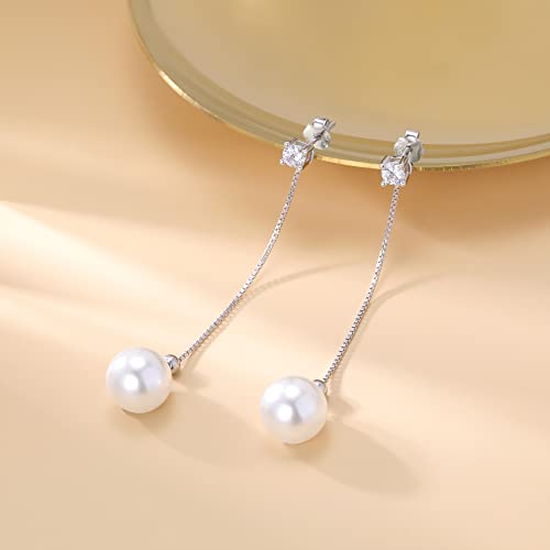 Reffeer Solid 925 Sterling Silver Pearl Earrings Drop for Women Teens Girls Pearl Dangle Earrings CZ Studs Wedding Bridal Dangle Earrings4