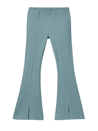 Image of Haloumoning Girls Kids Elastic Waist Ribbed Flare Split Bottom Pants Stretch Casual Long Pants(5-14Y)
