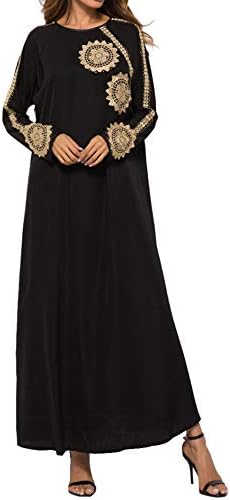 Qianliniuinc Women Abaya Kaftan Maxi Dress-Long Sleeve Clothing Dubai Gown Muslim Islamic Dubai Black (L)