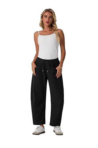 Lepunuo Barrel Sweatpants Women Casual Baggy Elastic Waisted Pants Wide Leg Gym Trousers with Pockets