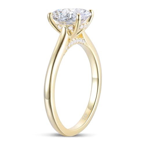 14K Gold Moissanite rings, 2CT D Color Oval Cut Moissanite Engagement Ring, 14K Yellow Gold Hidden Halo Moissanite Rings for Women3