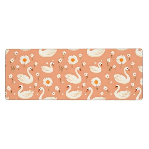 Tapis de bureau imprimé cygnes et fleurs pour ordinateur portable