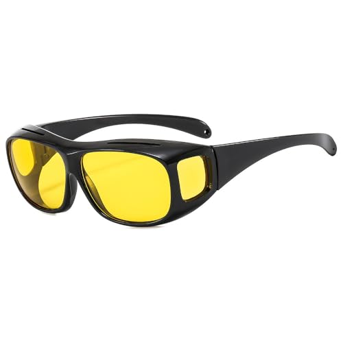 Gafas de conducción de visión nocturna, antirreflejos, polarizadas con lente amarilla, se ajustan sobre gafas para hombres y mujeres, Negro/Amarillo