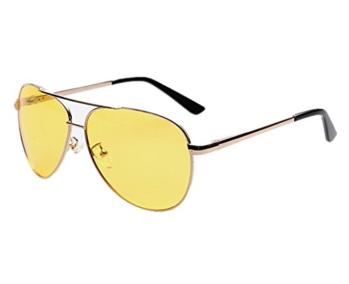Mens Night View Night Vision Polarized Glasses Driver's Yellow UV400 Driving Sunglasses Goggles (Golden Frame)