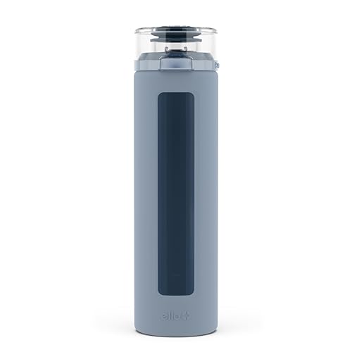 Ello Syndicate Glass Water Bottle with One-Touch Flip Lid and Protective Silicone Sleeve and Carry Loop, BPA Free, Dishwasher Safe,20oz
