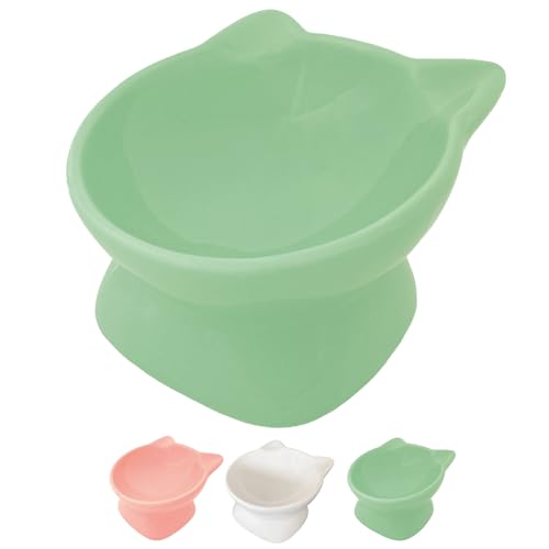 Petifam 食器 犬 小型犬 猫 陶器製 フードボウル ごはん皿 ご飯皿 お皿ネコ 犬 イヌ エサ入れ みずのみ 食器 食べやすい 陶器製 脚付食器 水飲みボウル かわいい オシャレ (グリーン)