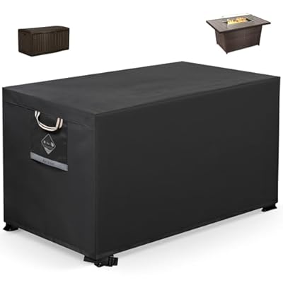 QH.HOME Gas Fire Pit Cover Rectangular 50,52 Inch - Never Fades&100% Waterproof,600D Heavy-Duty Outdoor Fire Table Cover Rectangle - 52 x 34 x 24 Inch-Fireplace Cover Black