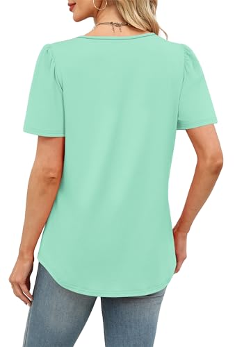 Image of Womens Tops Dressy Casual Blouses Short Sleeve Shirts Plus Size Fashion Clothing Spring Summer Outfits Button Pleated Front
