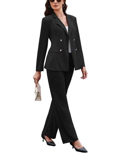 Pant Suits for Women Dressy Business Casual Outfits Long Sleeve Blazer Jacket Wide Leg Pant Sets Work Office Suits4