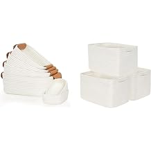 Storage Basket Set of 6-4 with Leather Handle & 2 Small Gift Baskets, 3-Pack Shelf Baskets for Organizing