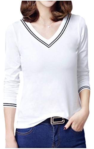 [アンリ] トップス 無地 薄手 シンプル シャツ ボタン無 長そで v ネック デコルテ 七分 袖 V ゆったり プルオーバー 秋 春秋 韓国 ルームウエア 部屋着 フィット カラー リゾート カジュアル スタイル ナチュラル シルエット すべすべ 着心地 通勤 ファッション きれい目 ウスデ オデカケ オフィス トレーナー インナー 大人 オシャレ AN170-R17-WHM