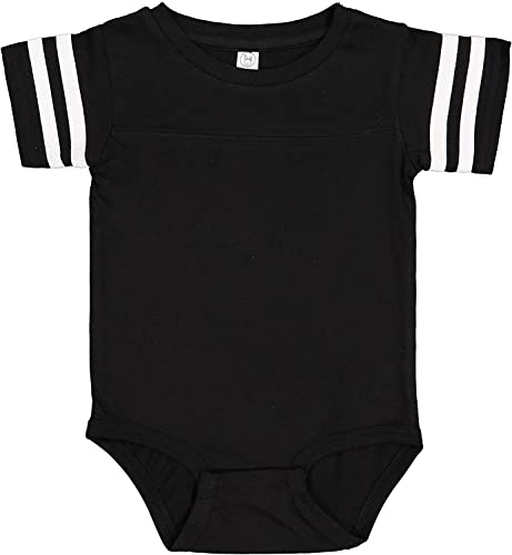 RABBIT SKINS, Baby Soft Short Sleeve Football Bodysuit, Black White, 6 Months