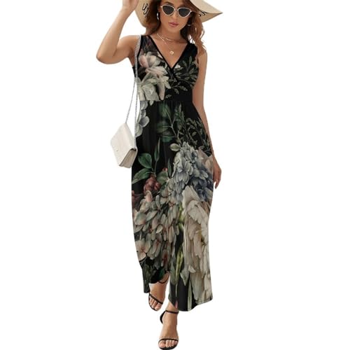 Robe maxi col V fluide et légère à fleurs rétro d'été