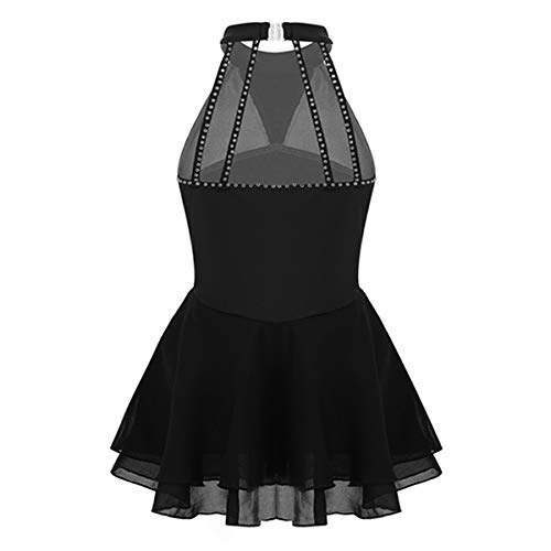 Inhzoy Big Girls' Kids Floral Lace Long Sleeve Mock Neck Ice Figure Skating Dress Gymnastic Tutu Skirted Leotard Costume (Black 22, 10-12) #TOP2