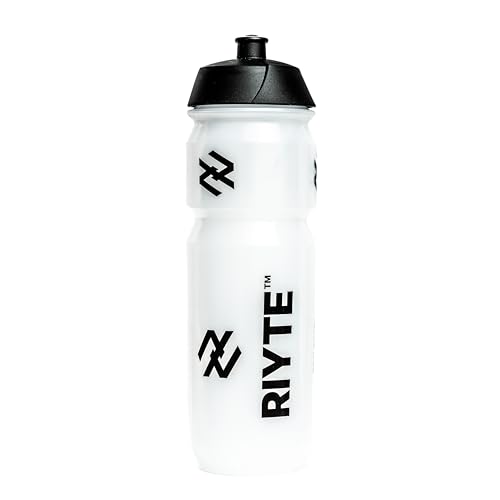 RIYTE™ Clear Sports Water Bottle, Plastic Bottle | BPA-Free, Leak-Proof, Squeezable | Running, Cycling, Gym, Training, Daily Use | Black Logo, Transparent Colour | 750ml