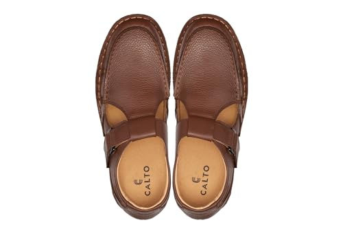 CALTO Men's Invisible Height Increasing Elevator Shoes - Camel Brown Premium Leather Lightweight Casual Fisherman Sandals - 2.8 Inches Taller - K0753 - Size 11 D(M) US4