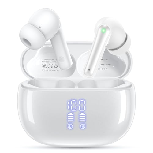 Ear Buds Wireless Earbuds - Bluetooth Headphones 40H Playtime LED Display Deep Bass Stereo in-Ear Earphones with IPX7 Waterproof for iPhone Android Phone Tablet Laptop, Pure White