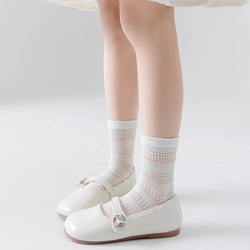 5 Pairs Girls' Summer Thin Cotton Mesh Mid-calf Socks with Strawberry Bowknot Ruffle Trim for 1-12 Years Old4