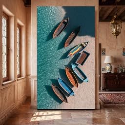 Peinture esthétique de bateaux colorés avec cadre en bois intérieur
