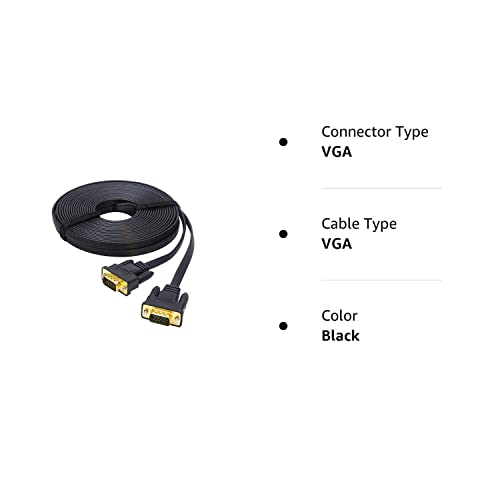 Dtech 5M Ultra Thin Flat Type Computer Monitor Vga Cable Standard 15 Pin Male To Male Connector Svga Wire 16 Feet - Black #TOP7