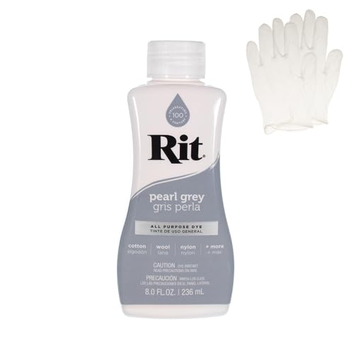 Rit Dye – Liquid Fabric Dye for Crafting, Clothing, and Décor – 8 oz. Bottle – Pearl Gray (Gloves Included)