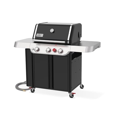 Image of Weber Genesis E-330 Natural Gas Grill for Outdoor Cooking, 3 Burners, Black - Porcelain-Enameled Cast-Iron Grates, PureBlu Burners & Sear Zone