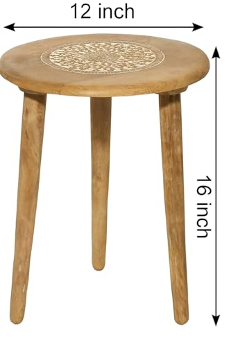 Image of Three-Legged Wood Table A Contemporary Round Coffee Table and Side Table with Pillars for Natural Plants, Books, and Magazines in Compact Spaces (Natural)