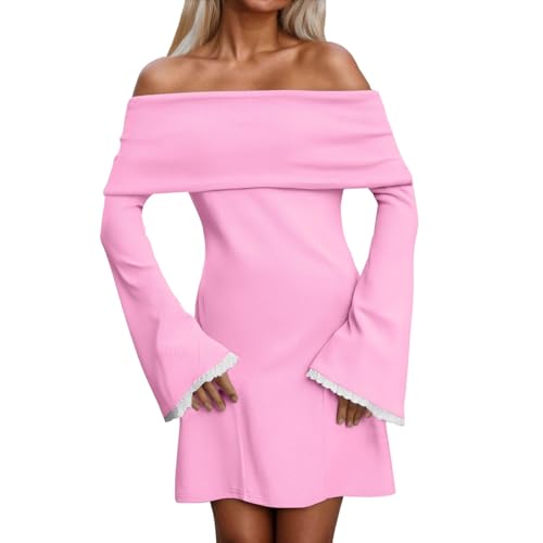 Robe en tricot côtelé trapèze à manches évasées et épaules dénudées
