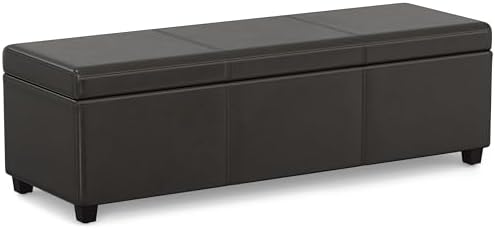 SIMPLIHOME Avalon 54 inch Wide Contemporary Rectangle Extra Large Storage Ottoman Bench in Tanners Brown Vegan Faux Leather, Assembled, for the Living Room, Entryway and Family Room