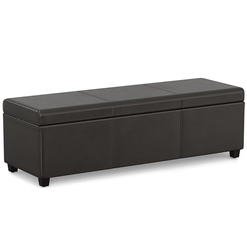 Image of SIMPLIHOME Avalon 54 inch Wide Vegan Leather Storage Ottoman in Tanners Brown