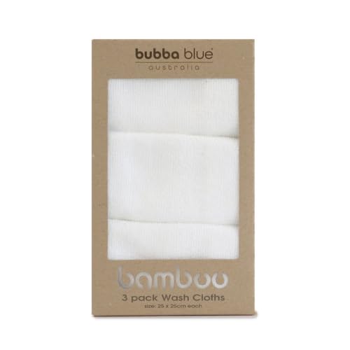 Bubba Blue Bamboo Viscose/Cotton Baby Bath Face Towel Washers Super Soft 3 Pack White Unisex