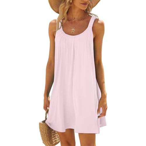 Sommerkleid Damen Kurz - Tank Trägerkleid Damen Minikleid - Ärmellos Tshirt Kleid Damen Bikini Cover Up Strandkleid Bedruckte Casual Urlaub Lockeres...