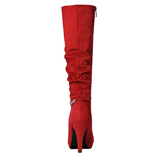 DREAM PAIRS Women's Knee High Platform Heel Boots,Size 9.5,Red-M,SARAH-MID