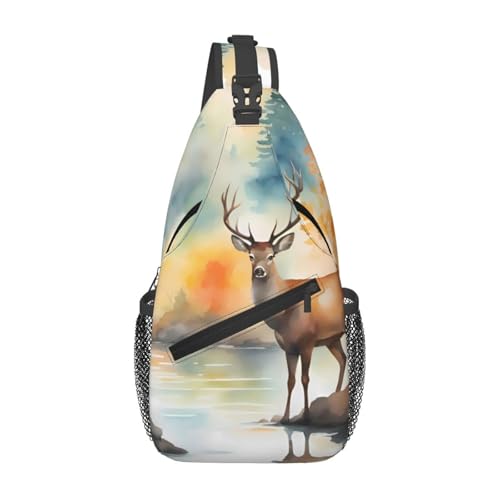 WZYCWB Deer by the river Graphic - Mochila cruzada para hombres y mujeres, perfecta para senderismo casual, disponible en estilos de pecho o hombro, Negro -, Talla única