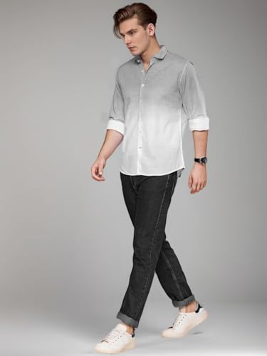Image of IndoPrimo Men's Cotton Shirt with Full Sleeves Spread Collar Classic Style Solid Pattern Regular Fit and Standard Length