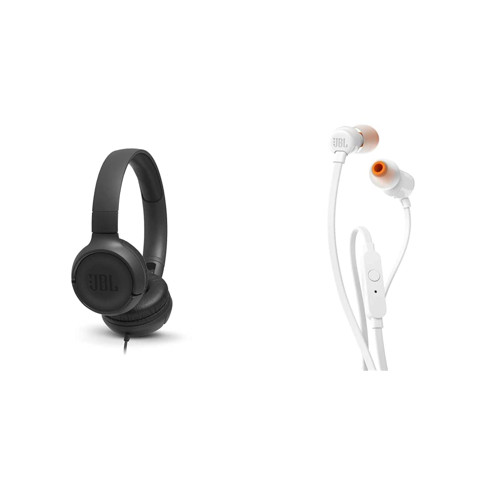 JBL Tune500BT - Casque Supra-auriculaire - Léger et Pliable - Écouteurs Bluetooth sans Fil - avec Commande Mains Libres & Tune110 – Ecouteurs Intra-Auriculaires filaires – câble Jack 3,5 mm – Blanc