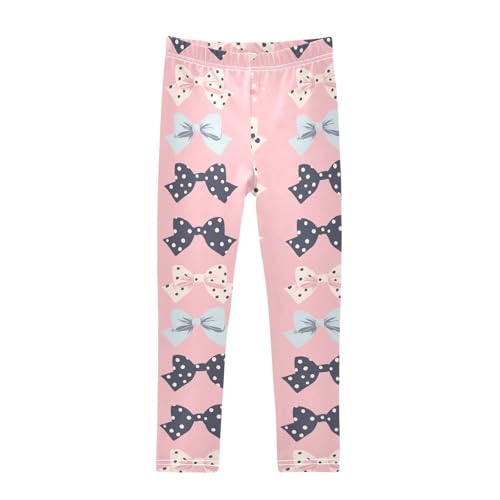 KLL Black Polka Dots on Pink Background Girls Active Leggings Stretchy High Waisted Athleisure Pants Sports