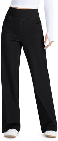 THE GYM PEOPLE Damen Baggy Jeans Stretch Straight Wide Leg Hose mit Taschen | 74CM/79CM Innenbeinlänge, Mittlere Höhe, Gürtelschlaufen, Pull On, 4 Taschen, für Mode Work Casual, mi