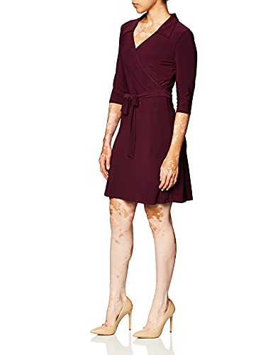 Star Vixen Women's 3/4 Sleeve Faux Wrap Dress with Collar2