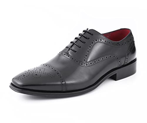 Asher Green Ag114 - Men's Dress Shoes - Genuine Leather Cap Toe Oxfords, Lace Up Mens Dress Shoes - Unique Decorations And Broguing (Black/Size 11) #TOP28