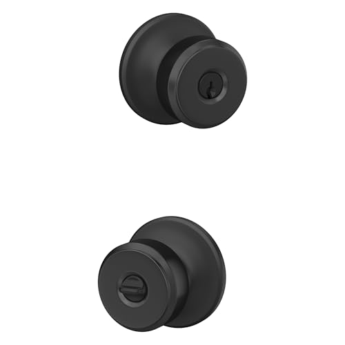 Image of Schlage F51A BWE 622 COH Bowery Door Knob with Cohen Trim, Keyed Entry Lock, Matte Black
