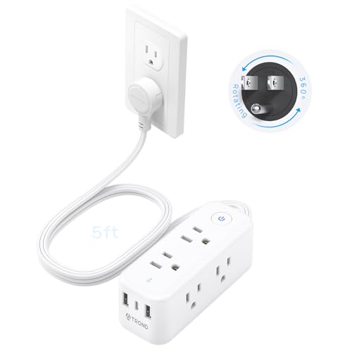 TROND Regleta de alimentación de enchufe plano giratoria de 360°,...